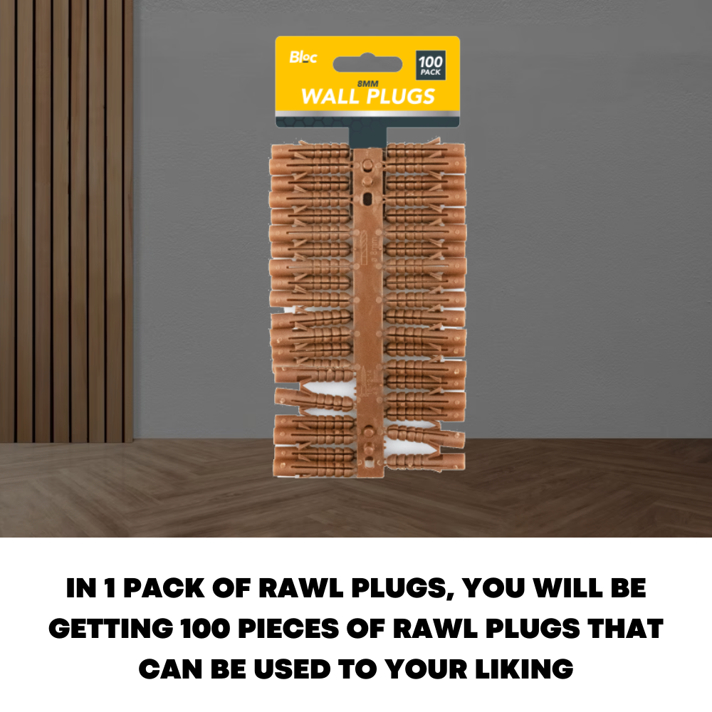 100x Wall Plugs Brown 8MM Assorted Rawl Plug DIY Trade Expansion for Brick Walls - ZYBUX