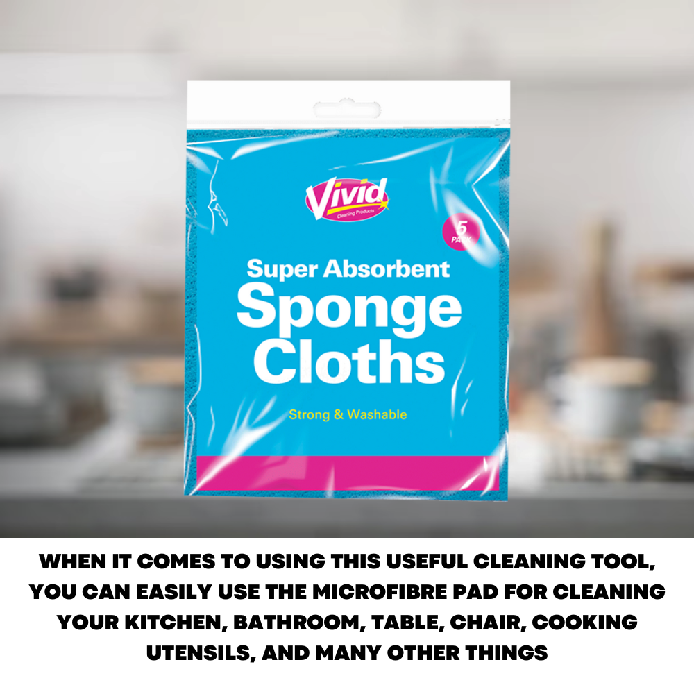 5x Sponge Cloths Absorbent Kitchen Surface Wipes Celulose Multi Purpose Sponges - ZYBUX