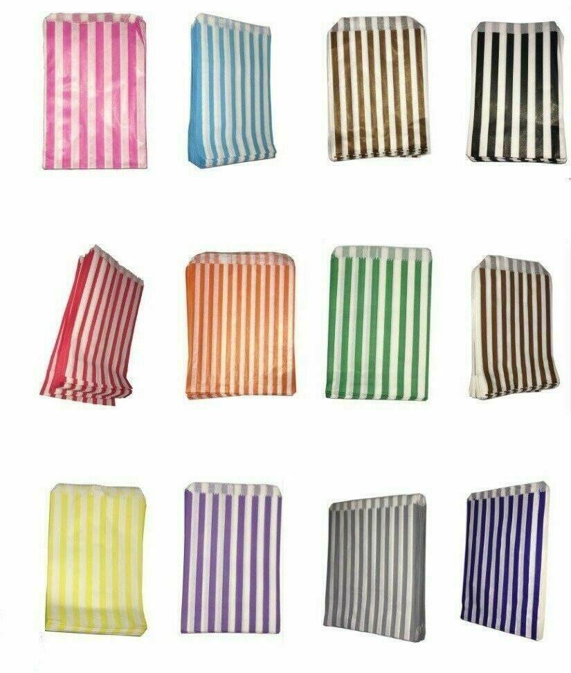 50 STRIPED CANDY PAPER BAGS FOR SWEET FAVOUR BUFFET WEDDING GIFT 7"x9" - 5"x7" - ZYBUX