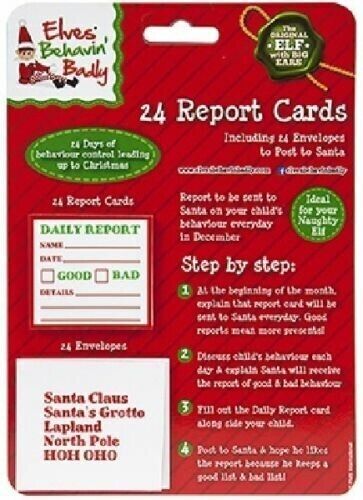 24x Mini Christmas Report Card Children Elf Behavin Badly Xmas Cards Envelopes - ZYBUX