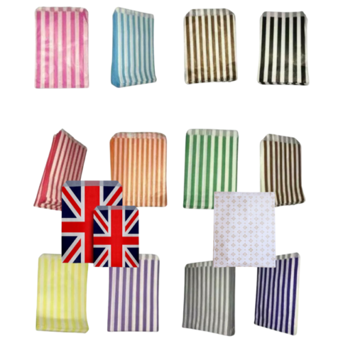 50 STRIPED CANDY PAPER BAGS FOR SWEET FAVOUR BUFFET WEDDING GIFT 7"x9" - 5"x7" - ZYBUX