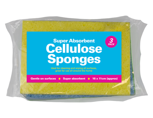 3 Pack Cellulose Sponge Scourers Wipes Cleans Scrub Pads Thick Strong Absorbent - ZYBUX