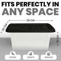 Plastic Storage Boxes with Lids – Clear Black Small Medium Large Stackable Plastic Containers | Ideal for Craft, Shoes, Toys, Office, and Kitchen Organiser | Durable, BPA Free Storage Bin (SET of 3)