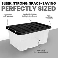 Plastic Storage Boxes with Lids – Clear Black Small Medium Large Stackable Plastic Containers | Ideal for Craft, Shoes, Toys, Office, and Kitchen Organiser | Durable, BPA Free Storage Bin (SET of 3)