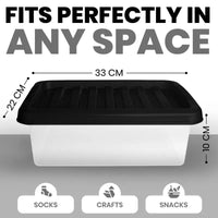 Plastic Storage Boxes with Lids – Clear Black Small Medium Large Stackable Plastic Containers | Ideal for Craft, Shoes, Toys, Office, and Kitchen Organiser | Durable, BPA Free Storage Bin (SET of 3)