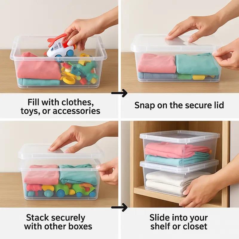 Plastic Storage Boxes with Lids – Clear Black Small Medium Large Stackable Plastic Containers | Ideal for Craft, Shoes, Toys, Office, and Kitchen Organiser | Durable, BPA Free Storage Bin (SET of 3)