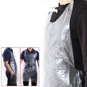 20x Adult Waterproof Plastic Apron Disposable Polythene Aprons Flat Pack White - ZYBUX