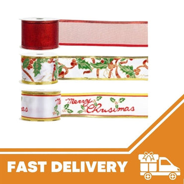 Large Happy Merry Christmas Ribbons Decoration Ribbon Gift Wrapping 2.7m x 5cm - ZYBUX