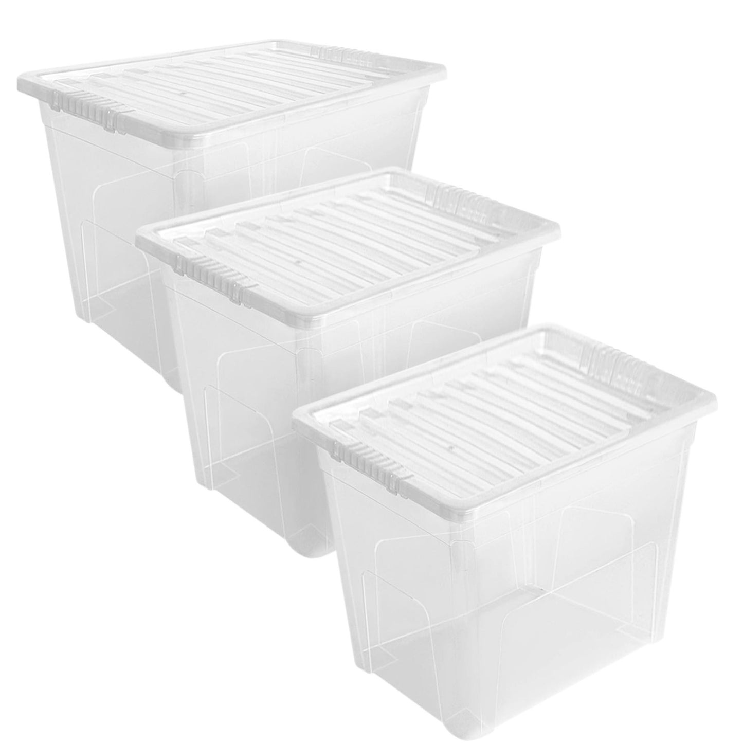 Plastic Storage Boxes with Lids – Clear Black Small Medium Large Stackable Plastic Containers | Ideal for Craft, Shoes, Toys, Office, and Kitchen Organiser | Durable, BPA Free Storage Bin (SET of 3)