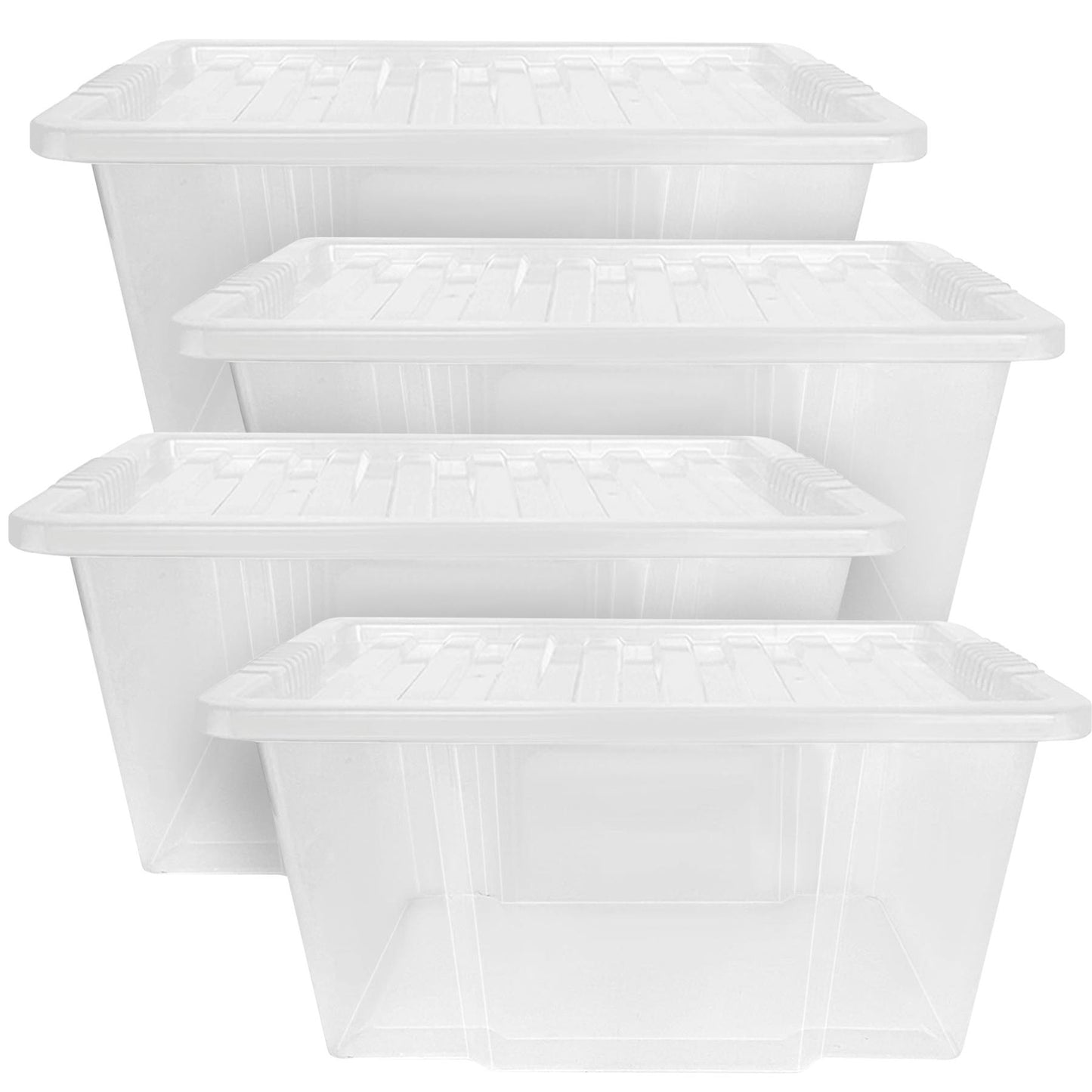 Plastic Storage Boxes with Lids – Clear Black Small Medium Large Stackable Plastic Containers | Ideal for Craft, Shoes, Toys, Office, and Kitchen Organiser | Durable, BPA Free Storage Bin (SET of 3)