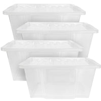Plastic Storage Boxes with Lids – Clear Black Small Medium Large Stackable Plastic Containers | Ideal for Craft, Shoes, Toys, Office, and Kitchen Organiser | Durable, BPA Free Storage Bin (SET of 3)