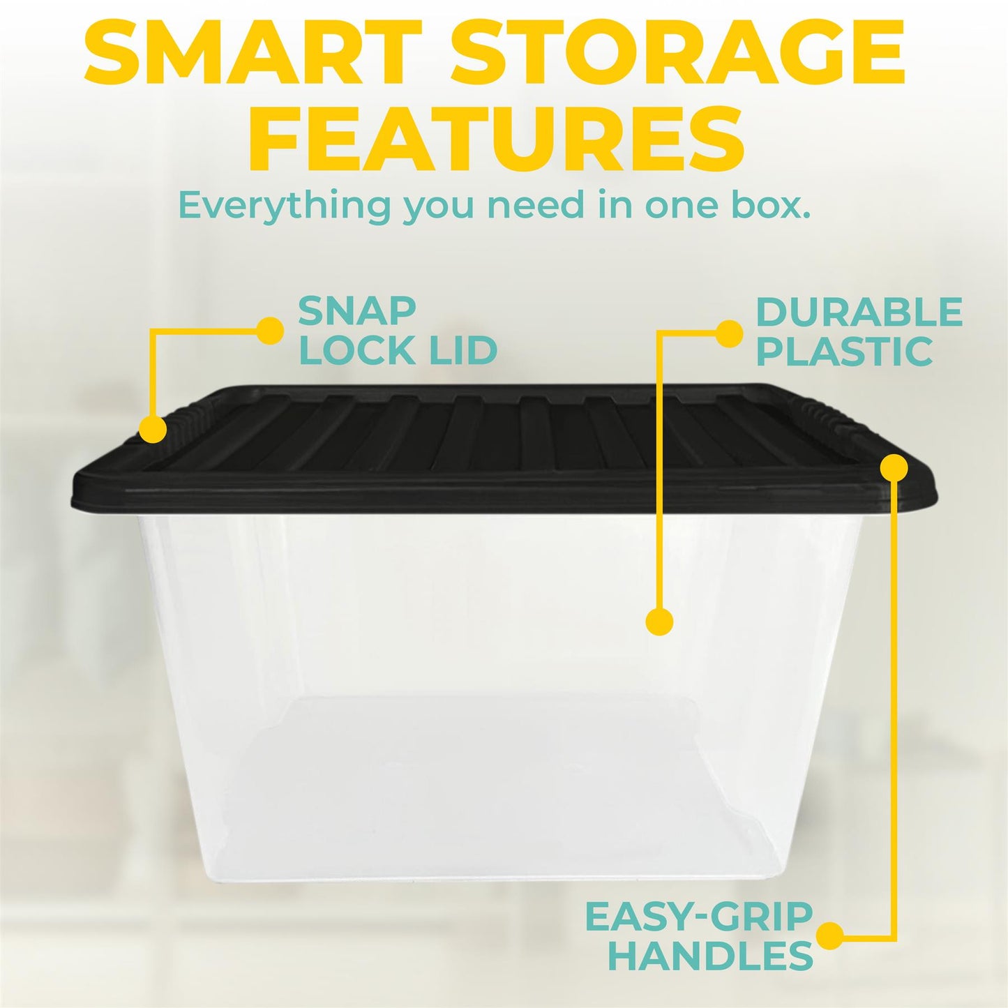 Plastic Storage Boxes with Lids – Clear Black Small Medium Large Stackable Plastic Containers | Ideal for Craft, Shoes, Toys, Office, and Kitchen Organiser | Durable, BPA Free Storage Bin (SET of 3)