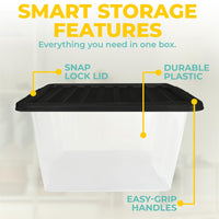 Plastic Storage Boxes with Lids – Clear Black Small Medium Large Stackable Plastic Containers | Ideal for Craft, Shoes, Toys, Office, and Kitchen Organiser | Durable, BPA Free Storage Bin (SET of 3)