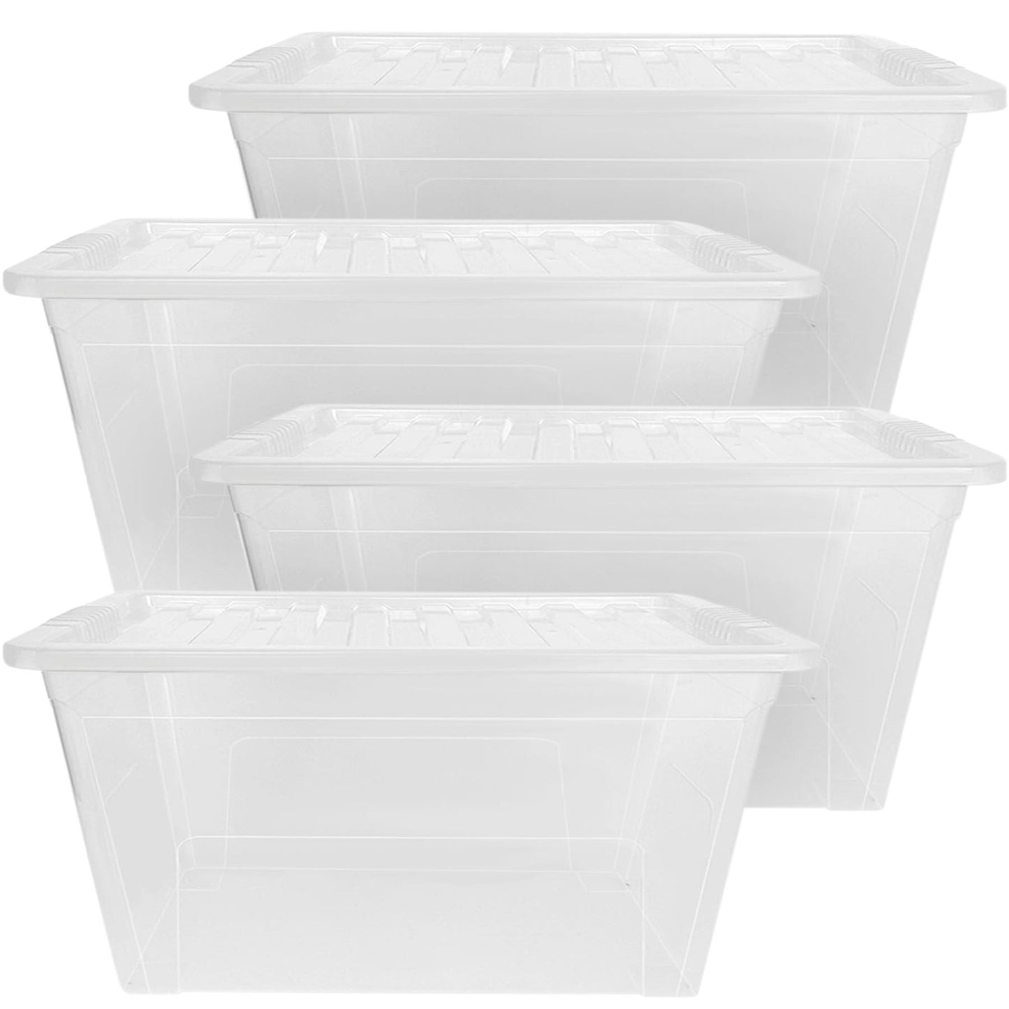 Plastic Storage Boxes with Lids – Clear Black Small Medium Large Stackable Plastic Containers | Ideal for Craft, Shoes, Toys, Office, and Kitchen Organiser | Durable, BPA Free Storage Bin (SET of 3)