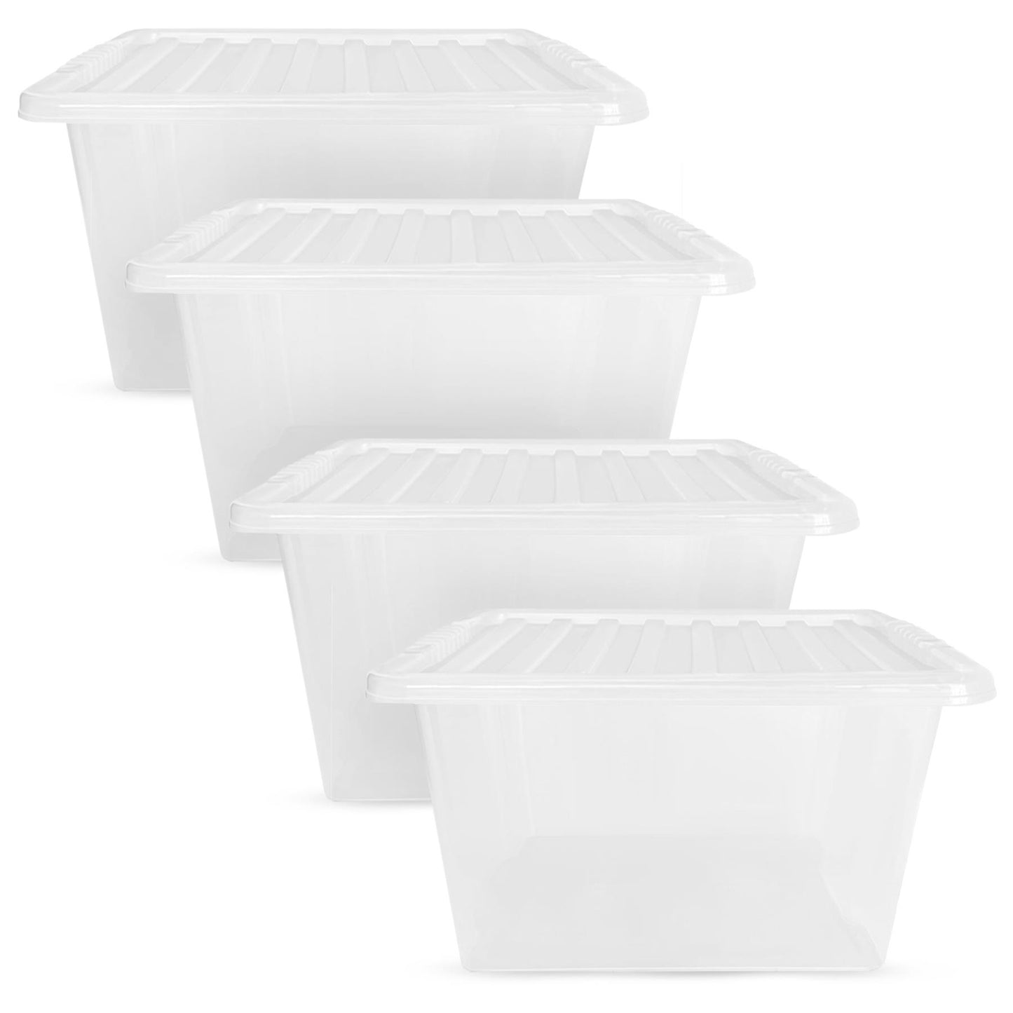 Plastic Storage Boxes with Lids – Clear Black Small Medium Large Stackable Plastic Containers | Ideal for Craft, Shoes, Toys, Office, and Kitchen Organiser | Durable, BPA Free Storage Bin (SET of 3)