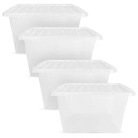 Plastic Storage Boxes with Lids – Clear Black Small Medium Large Stackable Plastic Containers | Ideal for Craft, Shoes, Toys, Office, and Kitchen Organiser | Durable, BPA Free Storage Bin (SET of 3)
