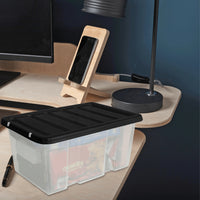 Plastic Storage Boxes with Lids – Clear Black Small Medium Large Stackable Plastic Containers | Ideal for Craft, Shoes, Toys, Office, and Kitchen Organiser | Durable, BPA Free Storage Bin (SET of 3)