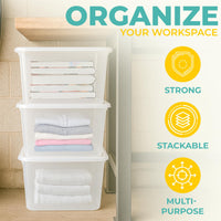 Plastic Storage Boxes with Lids – Clear Black Small Medium Large Stackable Plastic Containers | Ideal for Craft, Shoes, Toys, Office, and Kitchen Organiser | Durable, BPA Free Storage Bin (SET of 3)