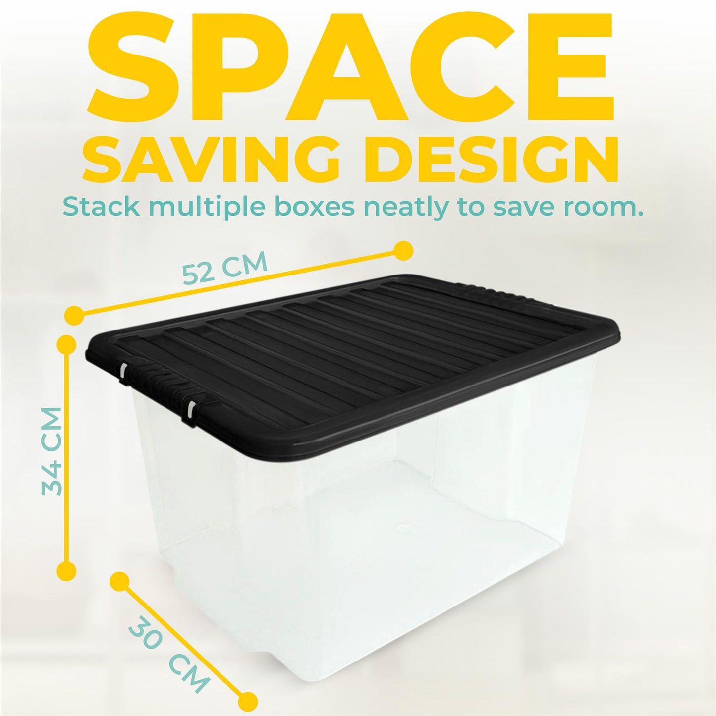 Plastic Storage Boxes with Lids – Clear Black Small Medium Large Stackable Plastic Containers | Ideal for Craft, Shoes, Toys, Office, and Kitchen Organiser | Durable, BPA Free Storage Bin (SET of 3)