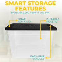 Plastic Storage Boxes with Lids – Clear Black Small Medium Large Stackable Plastic Containers | Ideal for Craft, Shoes, Toys, Office, and Kitchen Organiser | Durable, BPA Free Storage Bin (SET of 3)