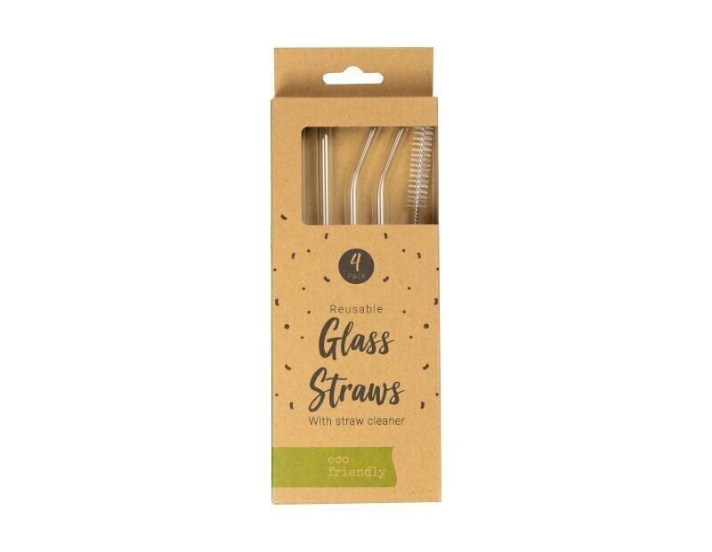 REUSABLE GLASS Drinking Straws 4 Pack with Cleaning BRUSH Party