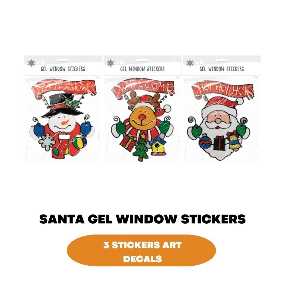 Christmas Window Gel Stickers Santa Sticker Art Snowman Reindeer Xmas Decoration - ZYBUX