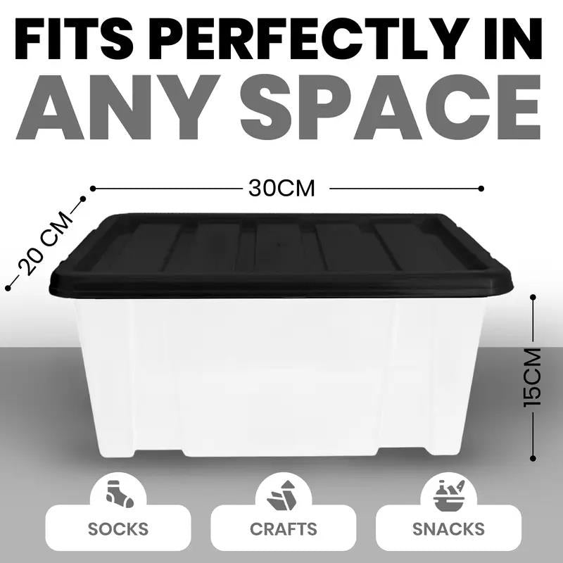 Plastic Storage Boxes with Lids – Clear Black Small Medium Large Stackable Plastic Containers | Ideal for Craft, Shoes, Toys, Office, and Kitchen Organiser | Durable, BPA Free Storage Bin (SET of 3)
