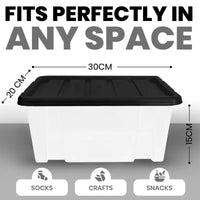 Plastic Storage Boxes with Lids – Clear Black Small Medium Large Stackable Plastic Containers | Ideal for Craft, Shoes, Toys, Office, and Kitchen Organiser | Durable, BPA Free Storage Bin (SET of 3)