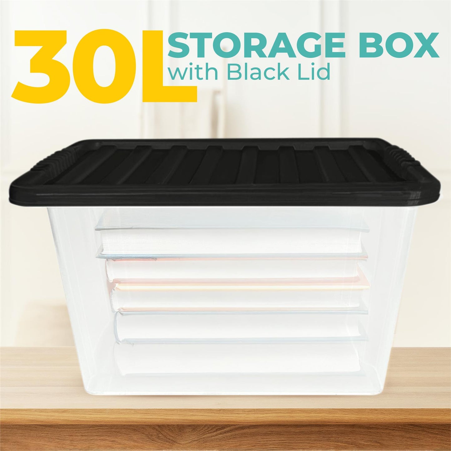 Plastic Storage Boxes with Lids – Clear Black Small Medium Large Stackable Plastic Containers | Ideal for Craft, Shoes, Toys, Office, and Kitchen Organiser | Durable, BPA Free Storage Bin (SET of 3)