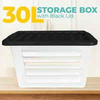 Plastic Storage Boxes with Lids – Clear Black Small Medium Large Stackable Plastic Containers | Ideal for Craft, Shoes, Toys, Office, and Kitchen Organiser | Durable, BPA Free Storage Bin (SET of 3)