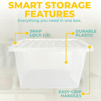 Plastic Storage Boxes with Lids – Clear Black Small Medium Large Stackable Plastic Containers | Ideal for Craft, Shoes, Toys, Office, and Kitchen Organiser | Durable, BPA Free Storage Bin (SET of 3)