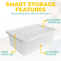 Underbed Plastic Storage Boxes with Lids – Clear & Black – 30L, 32L | Stackable Plastic Containers for Clothes, Shoes & Bedding | Space-Saving, Durable, BPA Free Storage Bins