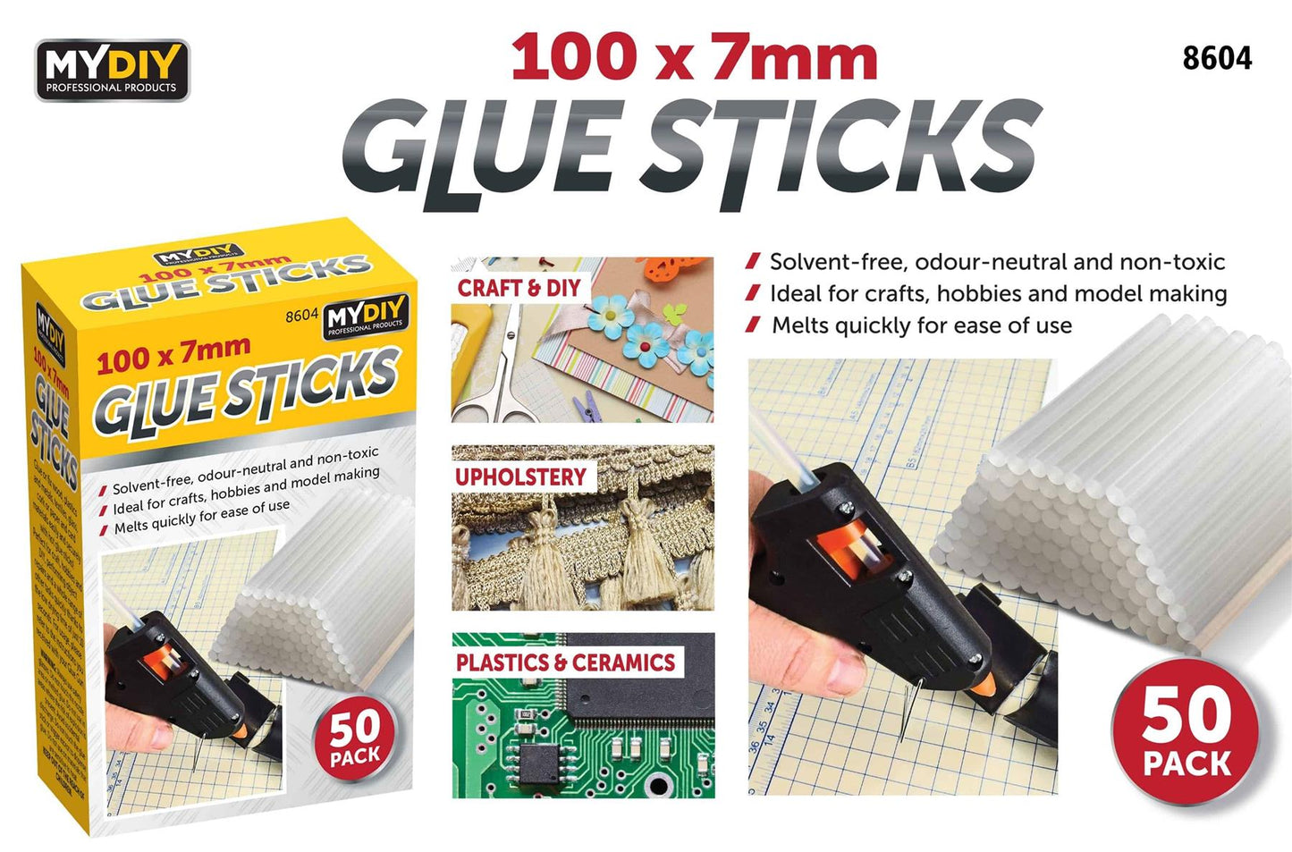 HOT MELT GLUE STICKS FOR ELECTRIC GUN CRAFT TOOL 7MM 11MM[50 Pcs,100mm x 7mm]