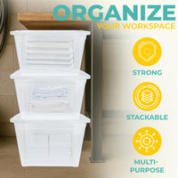 Plastic Storage Boxes with Lids – Clear Black Small Medium Large Stackable Plastic Containers | Ideal for Craft, Shoes, Toys, Office, and Kitchen Organiser | Durable, BPA Free Storage Bin (SET of 3)