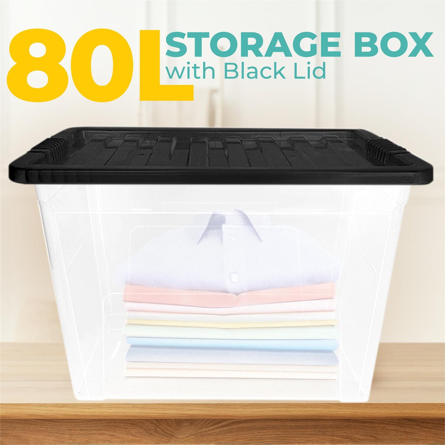 Plastic Storage Boxes with Lids – Clear Black Small Medium Large Stackable Plastic Containers | Ideal for Craft, Shoes, Toys, Office, and Kitchen Organiser | Durable, BPA Free Storage Bin (SET of 3)