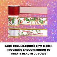 Large Happy Merry Christmas Ribbons Decoration Ribbon Gift Wrapping 2.7m x 5cm - ZYBUX