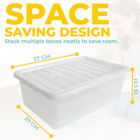 Underbed Plastic Storage Boxes with Lids – Clear & Black – 30L, 32L | Stackable Plastic Containers for Clothes, Shoes & Bedding | Space-Saving, Durable, BPA Free Storage Bins