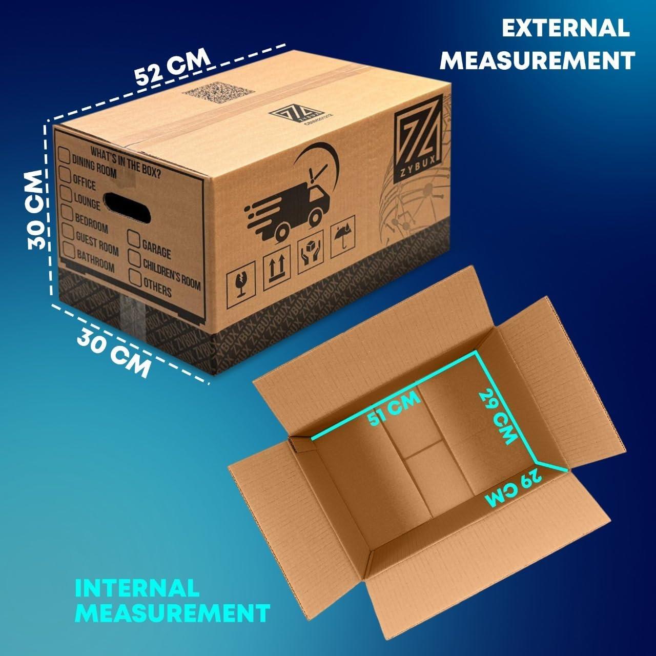 ZYBUX - 52cm x 30cm x 30cm - (Approx. 20"x12"x12") - Large Strong Cardboard Moving Boxes - Removal Boxes for Moving House - Packing & Storage Cartons with Carry Handles