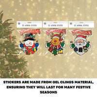 Christmas Window Gel Stickers Santa Sticker Art Snowman Reindeer Xmas Decoration - ZYBUX