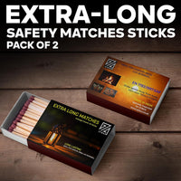 ZYBUX - Extra-Long Safety Matches Sticks, Slow Burning, Ideal for Candles, Cigar, Fireplaces, Grills, Safe Ignition with Strike Surface Match Box, Durable Matches, Pack of 2