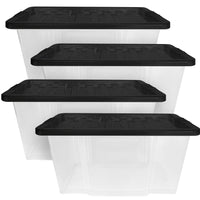 Plastic Storage Boxes with Lids – Clear Black Small Medium Large Stackable Plastic Containers | Ideal for Craft, Shoes, Toys, Office, and Kitchen Organiser | Durable, BPA Free Storage Bin (SET of 3)