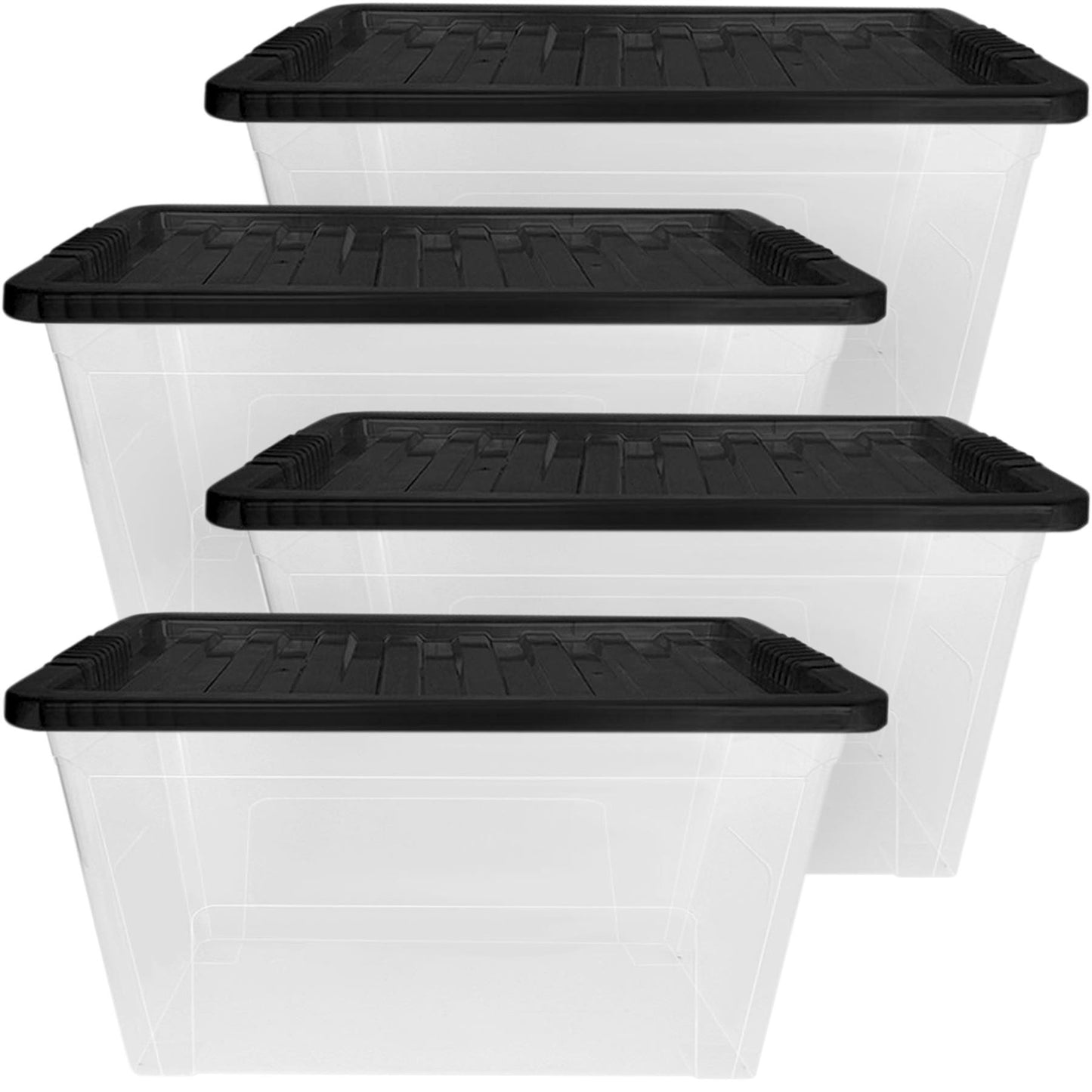 Plastic Storage Boxes with Lids – Clear Black Small Medium Large Stackable Plastic Containers | Ideal for Craft, Shoes, Toys, Office, and Kitchen Organiser | Durable, BPA Free Storage Bin (SET of 3)