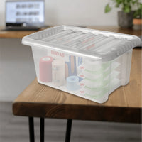 Plastic Storage Boxes with Lids – Clear Black Small Medium Large Stackable Plastic Containers | Ideal for Craft, Shoes, Toys, Office, and Kitchen Organiser | Durable, BPA Free Storage Bin (SET of 3)