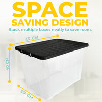 Plastic Storage Boxes with Lids – Clear Black Small Medium Large Stackable Plastic Containers | Ideal for Craft, Shoes, Toys, Office, and Kitchen Organiser | Durable, BPA Free Storage Bin (SET of 3)