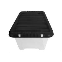 Plastic Storage Boxes with Lids – Clear Black Small Medium Large Stackable Plastic Containers | Ideal for Craft, Shoes, Toys, Office, and Kitchen Organiser | Durable, BPA Free Storage Bin (SET of 3)