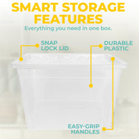 Plastic Storage Boxes with Lids – Clear Black Small Medium Large Stackable Plastic Containers | Ideal for Craft, Shoes, Toys, Office, and Kitchen Organiser | Durable, BPA Free Storage Bin (SET of 3)
