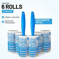 2 x Lint Roller + 4 Sticky replacement Heads Easily and quickly removes animal hairs, dust and fluff from garments, furniture and car seats