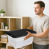 Plastic Storage Boxes with Lids – Clear Black Small Medium Large Stackable Plastic Containers | Ideal for Craft, Shoes, Toys, Office, and Kitchen Organiser | Durable, BPA Free Storage Bin (SET of 3)
