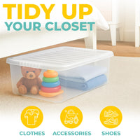 Underbed Plastic Storage Boxes with Lids – Clear & Black – 30L, 32L | Stackable Plastic Containers for Clothes, Shoes & Bedding | Space-Saving, Durable, BPA Free Storage Bins