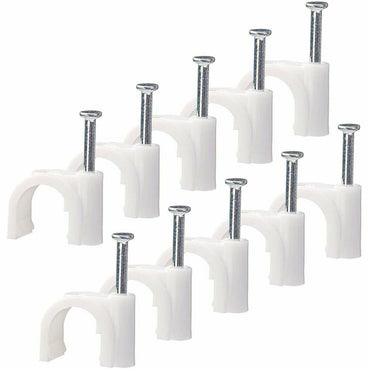 80x Round Cable Clips Wall Tacks Wire Clamps Black White Nails Clip 6,8,10mm - ZYBUX